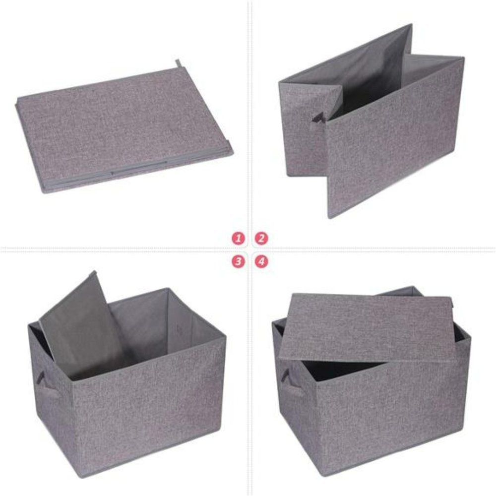 3 Pack Large Foldable Storage Box with Lids Fabric Storage Cube Organizer - Picture 4 of 7